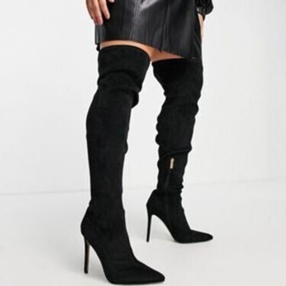 ASOS DESIGN Curve Koko heeled over the knee boots in black